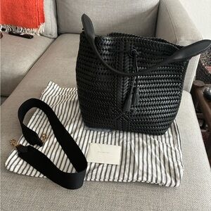 Anya Hindmarch The Neeson Woven Leather Bucket Tote Bag Tassel Color Black